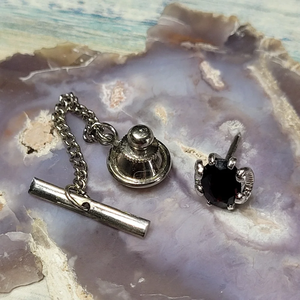 Elegant Silver and Dark red Tie Pin.